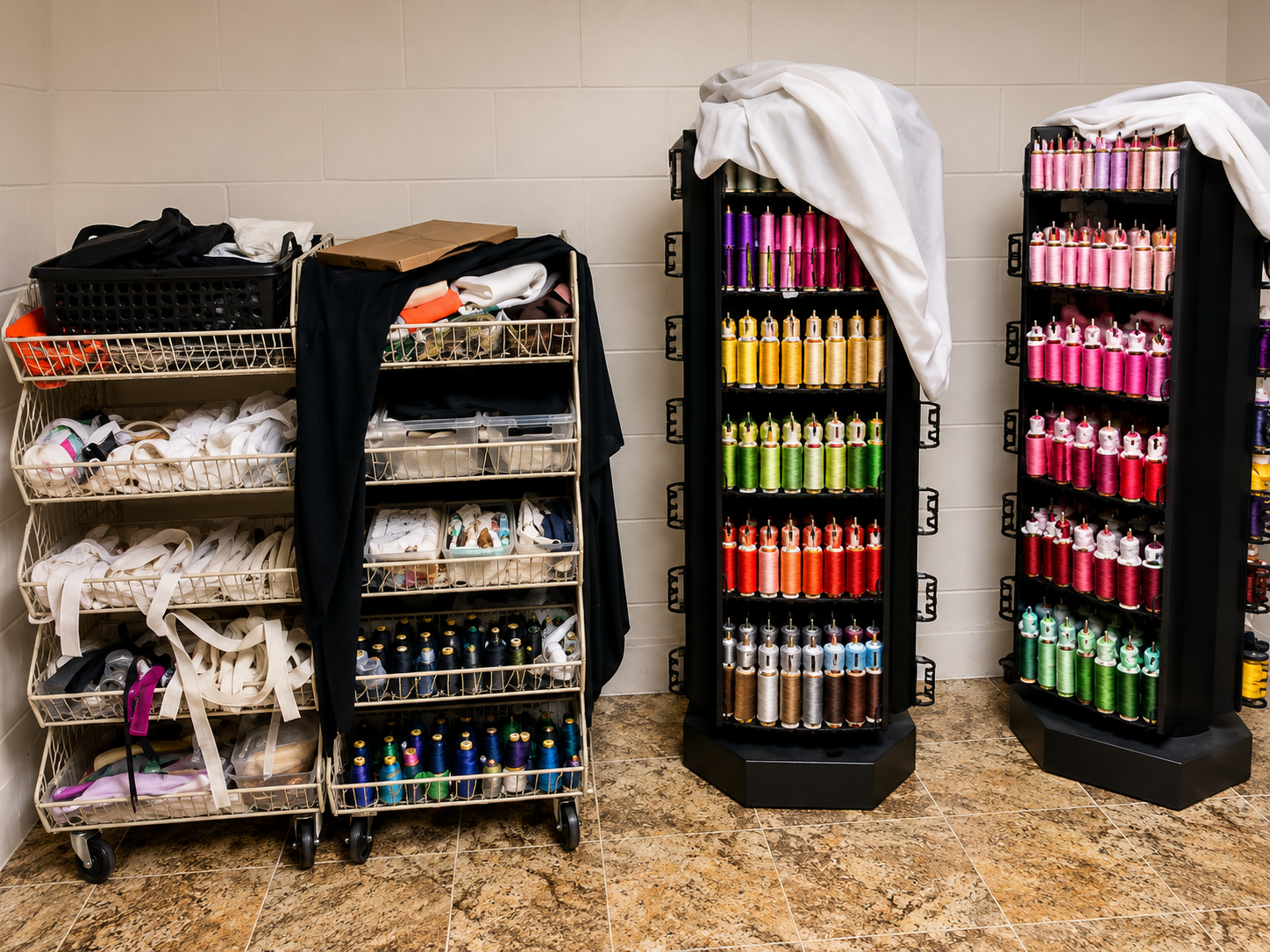 Organized embroidery thread racks